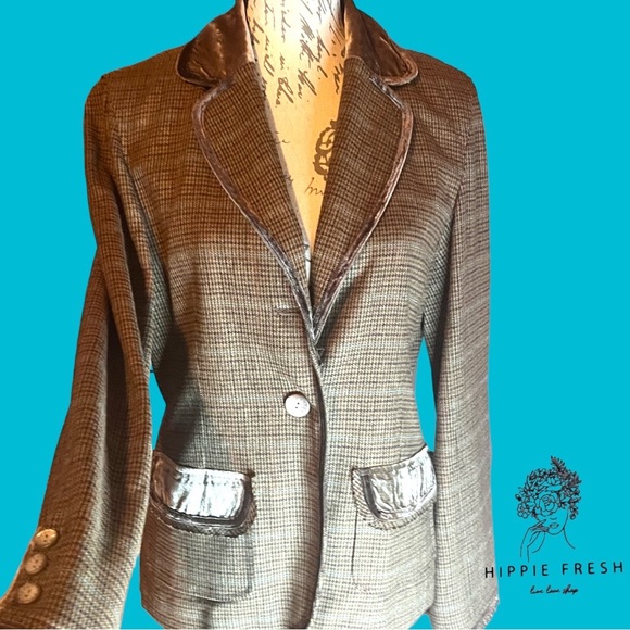 J. Jill Tweed Wool Velvet Trim Blazer Stretch Womens Size 6 - Picture 3 of 8